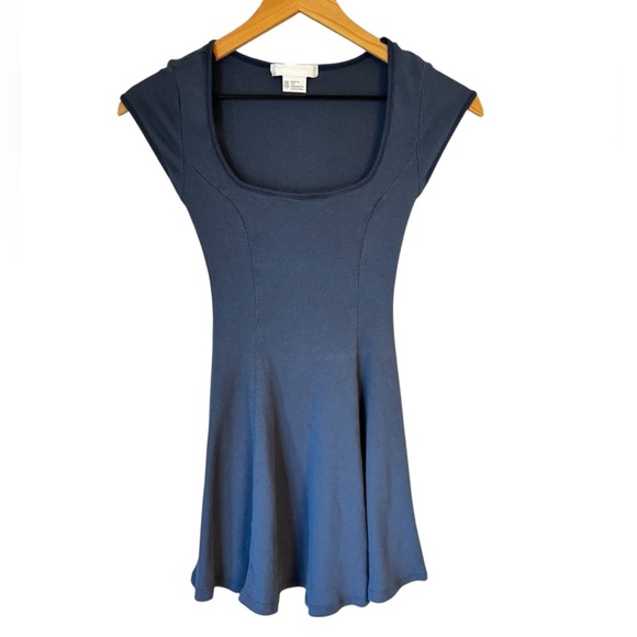 Cooperative Urban Outfitters Gilly Y2K Ribbed Knit Blue A-line Mini Dress Sz XS - Picture 2 of 6